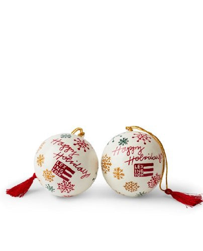 PAPIER MACHÉ CHRISTMAS TREE ORNAMENT (SET OF 2), WHITE MULTI